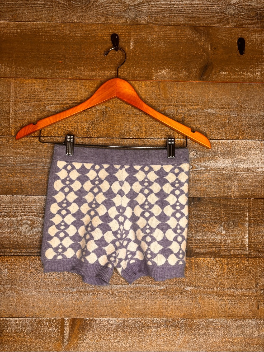 Princess Polly Purple & Cream printed Knit Patterned comfy Shorts mod retro